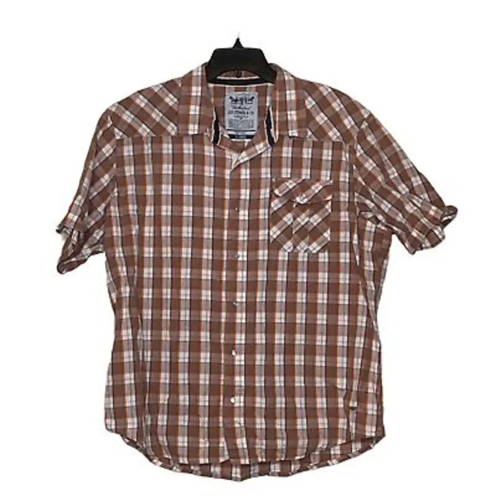Levi's Mens Western Pearl Snap Shirt Size XL Brown Plaid SS 100% Cotton‎
